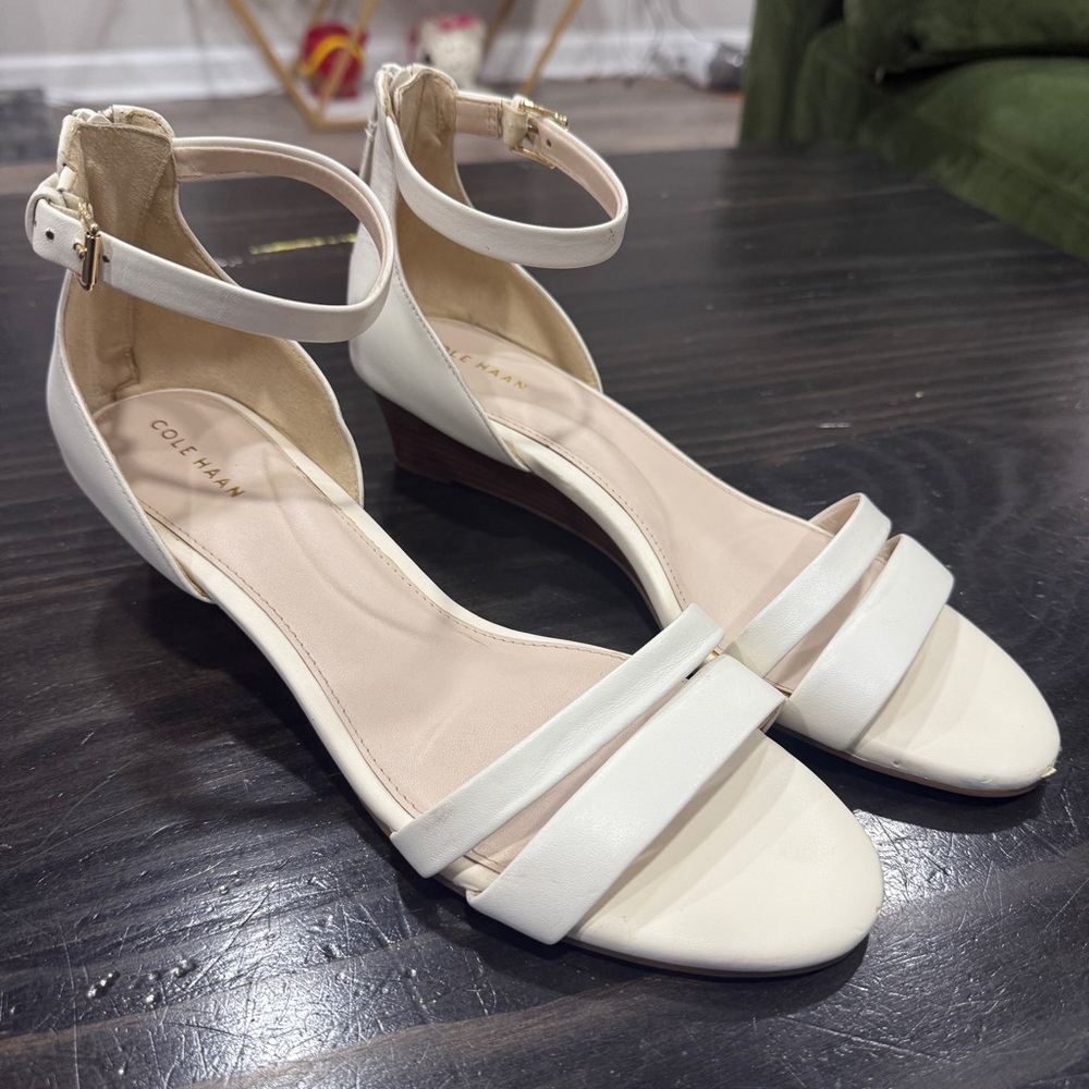 Cole Haan Abriella Wedge Sandal In Ivory Leather 9B